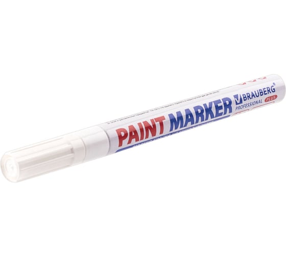 Лаковый маркер-краска BRAUBERG paint marker 2 мм, белый, нитро-основа, алюминиевый корпус 151438
