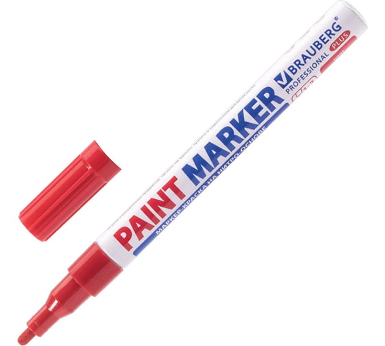 Лаковый маркер-краска BRAUBERG paint marker 2 мм, красный, нитро-основа, алюминиевый корпус 151440