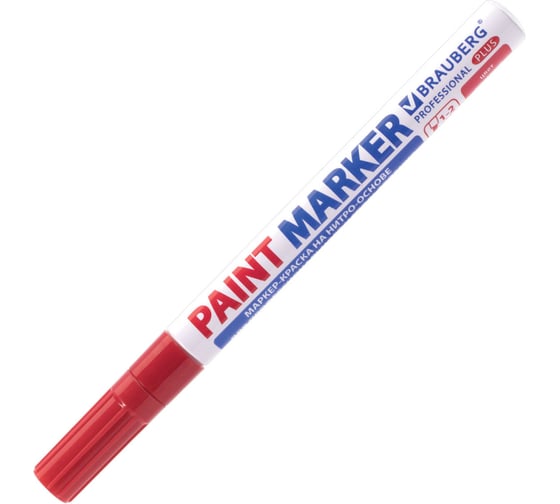 Лаковый маркер-краска BRAUBERG paint marker 2 мм, красный, нитро-основа, алюминиевый корпус 151440