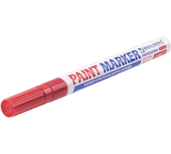 Лаковый маркер-краска BRAUBERG paint marker 2 мм, красный, нитро-основа, алюминиевый корпус 151440