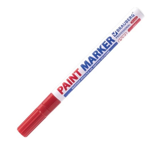 Лаковый маркер-краска BRAUBERG paint marker 2 мм, красный, нитро-основа, алюминиевый корпус 151440