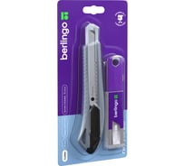 Нож канцелярский Berlingo 18мм "Razzor 200", серый + лезвия сменные 10шт., блистер, европодвес, 1 шт. BM4130_2d