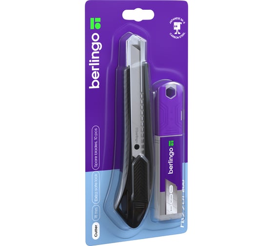 Канцелярский нож Berlingo razzor 200 18 мм, черный, сменные лезвия 10 шт., блистер BM4130_2a 1