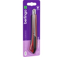 Нож канцелярский Berlingo 9мм "Razzor 300", auto-lock, металлическая направляющая, мягкие вставки, красный, европодвес, 1 шт. BM4131_a