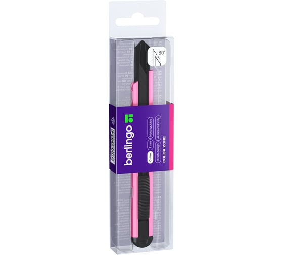 Канцелярский нож Berlingo color zone 9 мм, черное лезвие, auto-lock, металлические направляющие, розовый BM4120_a 1