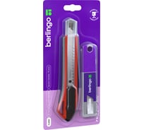 Нож канцелярский Berlingo 18мм "Razzor 300", красный + лезвия сменные 10шт., блистер, европодвес, 1 шт. BM4132_2a