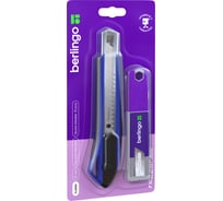 Канцелярский нож Berlingo razzor 300 18 мм, синий, сменные лезвия 10 шт., блистер BM4132_2c