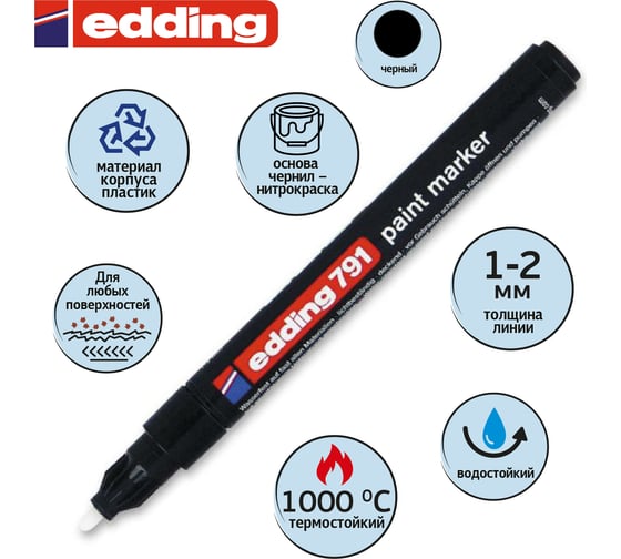 Лаковый маркер EDDING 1-2мм чёрный E-791/1 48286