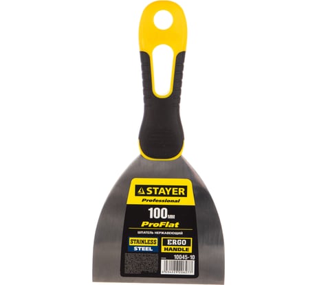 Шпатель с профилированным нержавеющим полотном и 2к ручкой 100мм STAYER PROFESSIONAL 10045-10