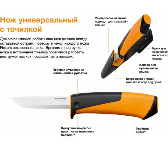 Универсальный нож с точилкой Fiskars 1023618