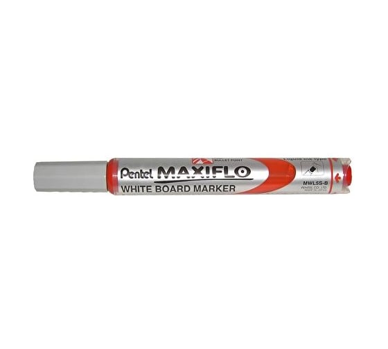 Маркер для досок с жидкими чернилами и кнопкой подкачки чернил Pentel Maxiflo красный, 4.0 мм MWL5S-B 1