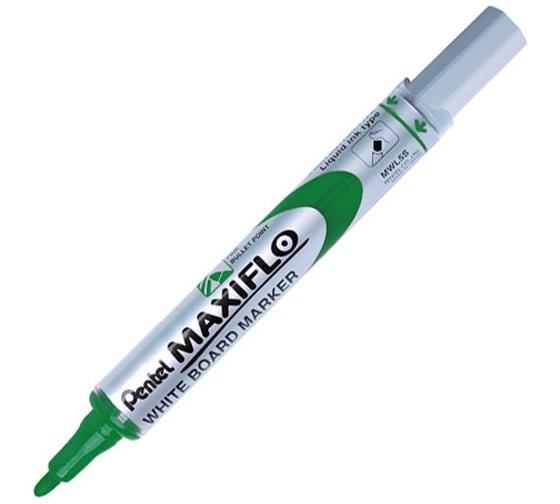 Маркер для досок с жидкими чернилами и кнопкой подкачки чернил Pentel Maxiflo зеленый, 4.0 мм MWL5S-D