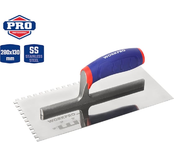 Гладилка из нержавеющей стали WORKPRO 280х130х0,7 мм, зубья 6х6 мм WP323001