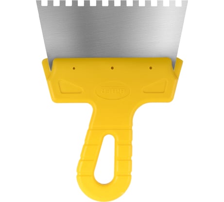 Фасадный зубчатый шпатель (150 мм, нержавеющая сталь, 6 мм, желтая ручка) Biber МАСТЕР 35181 тов-176008