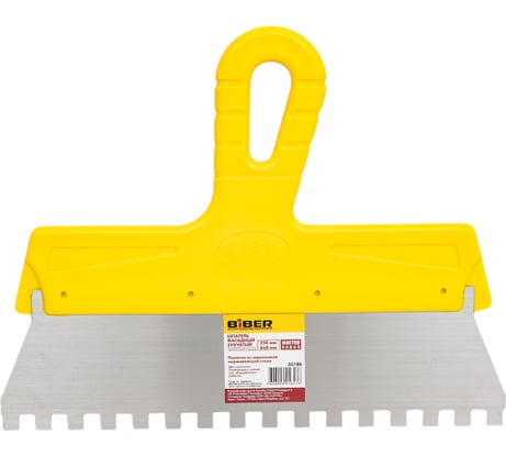 Фасадный зубчатый шпатель (250 мм, нержавеющая сталь, 8 мм, желтая ручка) Biber МАСТЕР 35186 тов-176013