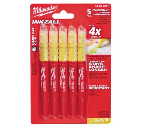 Маркер-текстовыделитель (желтый) 5шт Milwaukee INKZALL 48223201 1
