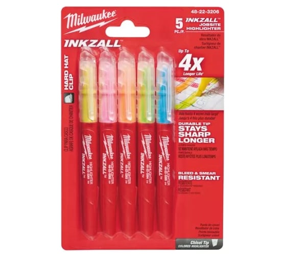 Маркер-текстовыделитель (цветные, 5шт) Milwaukee INKZALL 48223206 1