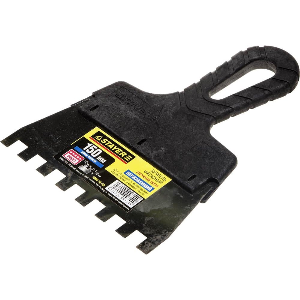 Нержавеющий зубчатый шпатель STAYER 150мм, зуб 10х10мм 1009-15-10 ...