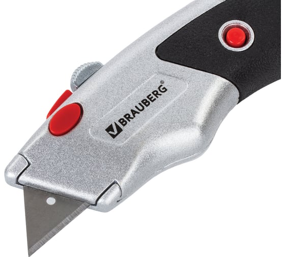 Нож мощный, металлический корпус, фиксатор + 5 лезвий BRAUBERG 235404