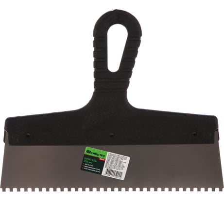 Шпатель из нержавеющей стали, 250 мм, зуб 4x4 мм, пластмассовая ручка СИБРТЕХ 85457