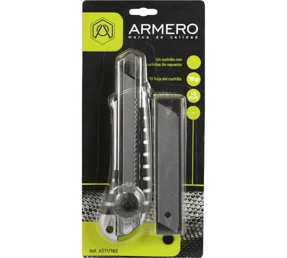 Нож с сегментированным лезвием Armero, 10 лезвий, 18мм AR11-183/А511/183