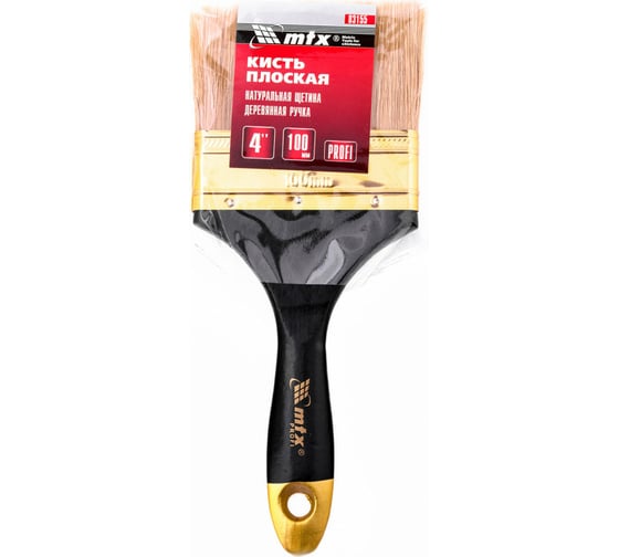 Плоская кисть MTX Профи 4", натуральная щетина, деревянная ручка 83155