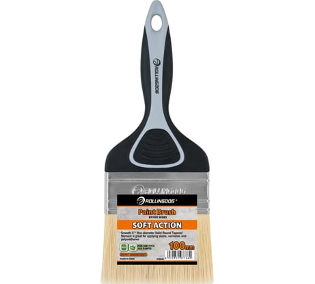 Малярная плоская кисть Rollingdog BX1000 100 мм, прямой срез, щетина 100 синтетическая нить, мягкая, 10651
