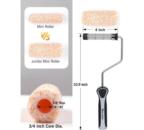 Малярный набор Rollingdog SUPER-MICRO Jumbo, 100 мм, ворс 9.5 мм, 7 предметов 70264