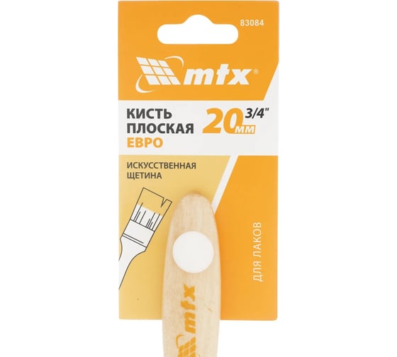 Кисть плоская для лаков MTX евро, 3/4", искусственная щетина, деревянная ручка 83084