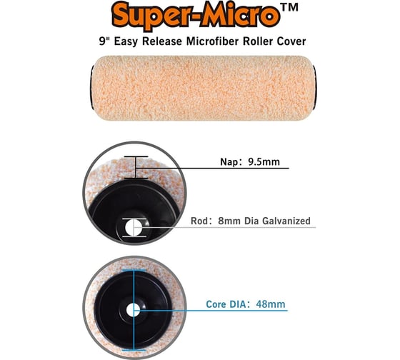 Малярный валик ROLLINGDOG QUICKFIRE! Super-Micro 230 мм, микрофибра, ворс 9.5 мм 00361