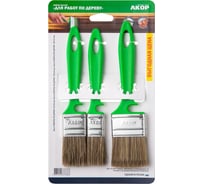 Кисти плоские Акор для дерева, ширина щетины 25, 35, 50 мм, толщина 10 и 12 мм, 3 шт., Эксперт 174 25 050 КД 3 шт
