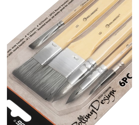 Набор кистей для рисования гуашью, акварелью, акрилом ROLLINGDOG RollingDesign 6 шт., синтетика 81462