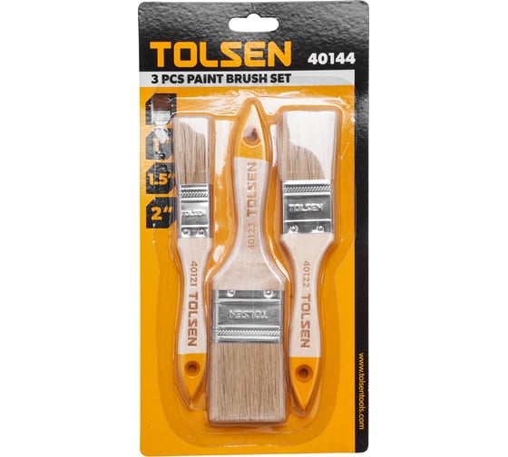 Набор кистей плоских TOLSEN 1-1.5-2“, смешанная щетина, дерев. ручка, хром. оправка 40144