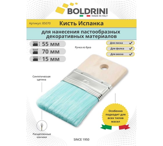 Мини-кисть Boldrini искусственная голубая щетина, 70 мм 85070