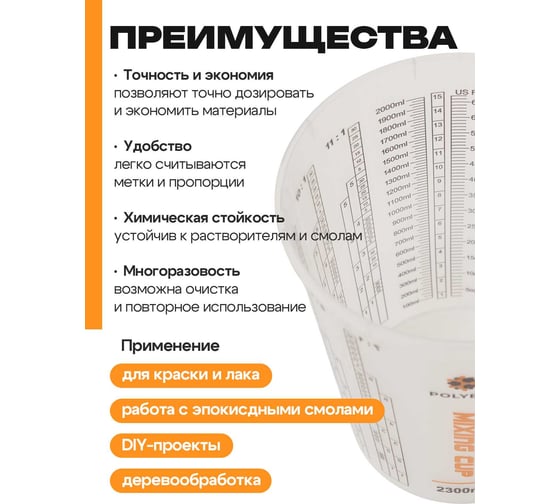 Крышка для мерной емкости с делениями Polyecs 700 мл, 25 шт POL-8/PHX
