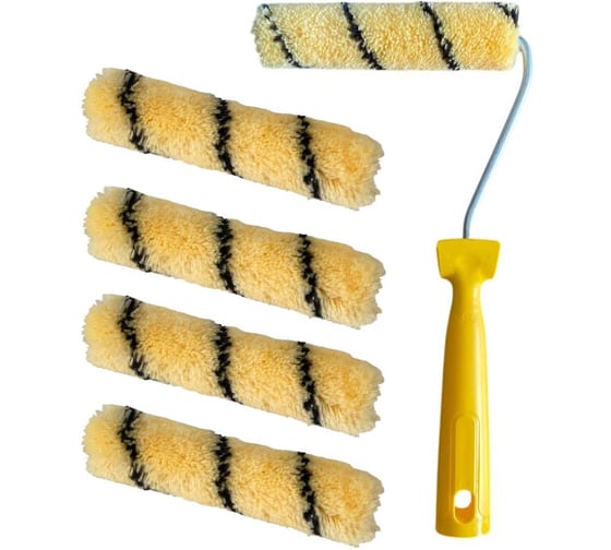 Мини-валик в сборе Accurate 480х165х45, полиакрил, 150мм, ворс 12мм + 4 сменных ролика, для эмалей 33115018/4 1