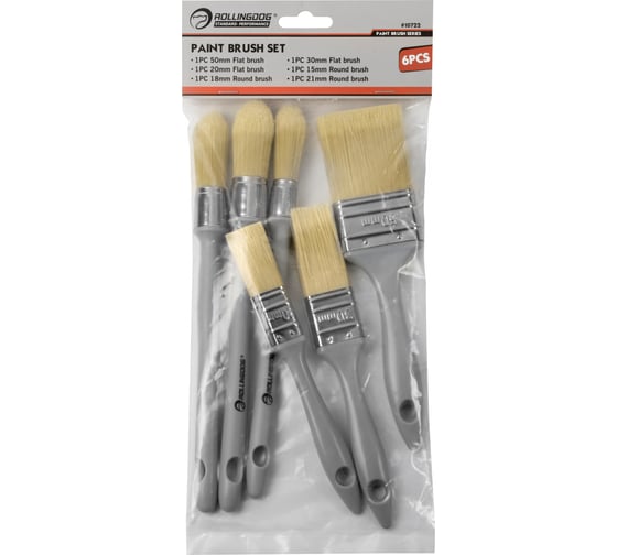 Набор кистей Rollingdog Standard 15/18/21/20/30/50мм, 6шт, синтетика, 10722 1