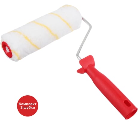 Валик малярный SAMGRUPP 200 мм с ручкой (компл. 3 шубки) диаметр 40 мм, бюгель 8 мм, ворс 12 мм иск. мех DEFN DEFN-009000200K3