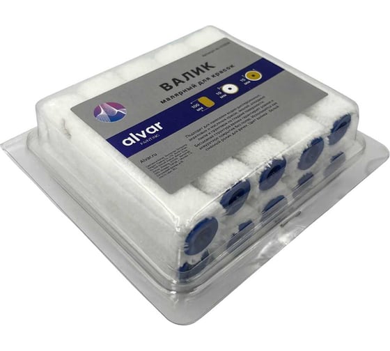 Валик малярный для красок Alvar 100х15мм, ворс 10 мм, белый, 10 штук AL-V100W_10