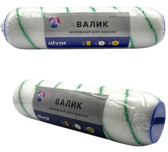 Валик малярный Alvar AL-V250WG_2 250х48мм, ворс 12 мм, белый-зеленый (2 шт)