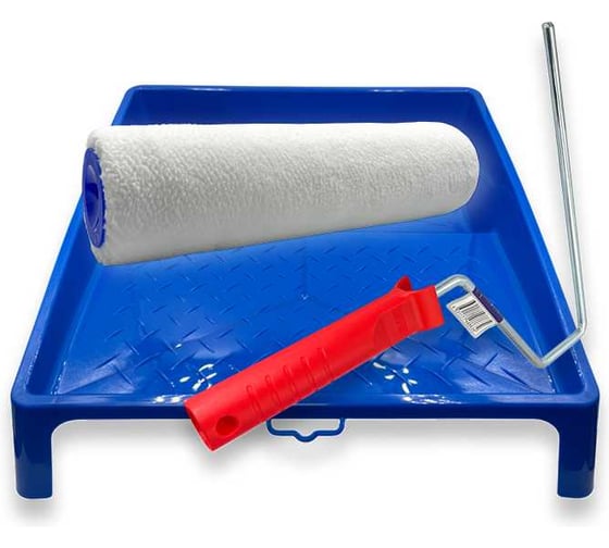 Валик малярный Alvar с ручкой для красок 250х48мм, ворс 12 мм, белый, ванночка для краски 300х150мм AL-T300-V250W-RHS825