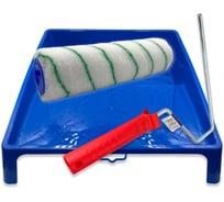 Валик малярный Alvar с ручкой для красок 250х48мм, ворс 12 мм, белый-зеленый, ванночка для краски 300х150мм AL-T300-AL-V250WG-RHS825