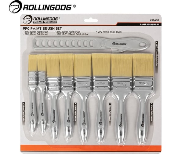 Набор кистей Rollingdog G100 20/20/30/30/40/40/50/50мм, 8шт, синтетика, серия Standard, 10635