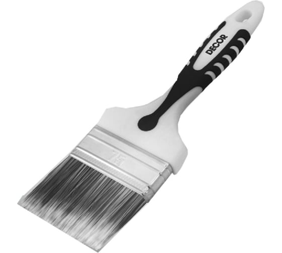 Кисть DECOR Black White PREMIUM универсальная, 75x15мм, серебристая щетина, 2К ручка 860-075 11606863