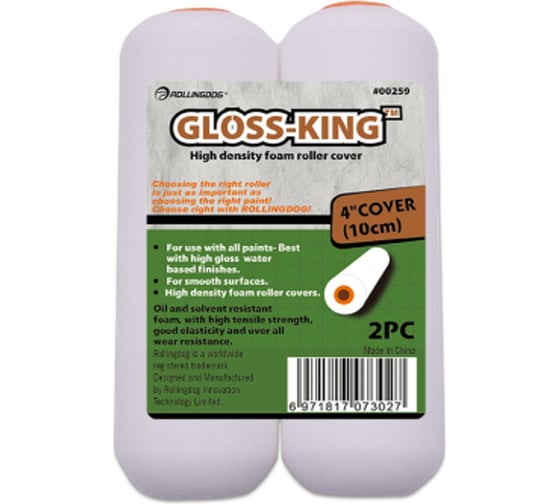 Малярный мини-валик Rollingdog Gloss-King из поролона высокой плотности, 100 мм, 2 шт. 00259