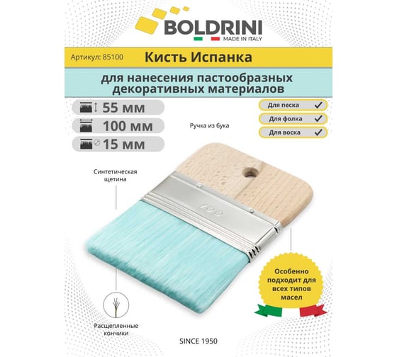 Мини-кисть Boldrini с голубой  щетиной, 100х190 мм 85100