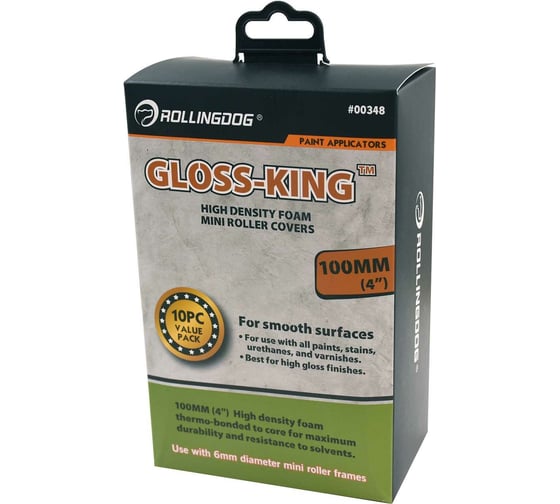 Малярный мини-валик Rollingdog Gloss-King из поролона высокой плотности, 100 мм, 10 шт, 00348