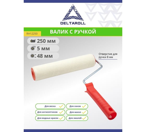 Валик с ручкой DeltaRoll велюровый ворс 4 мм, 250x48 мм RH12250