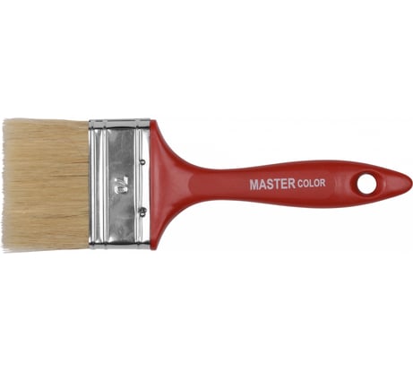Флейцевая кисть, толщина 12мм, 70% ПБT / 30% светлая натуральная щетина, нержавеющий обжим, пластиковая ручка, ширина 70мм МASTER COLOR 30-0124