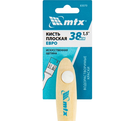 Кисть MTX плоская "Евро" 1.5", искусственная щетина, деревянная ручка 83070